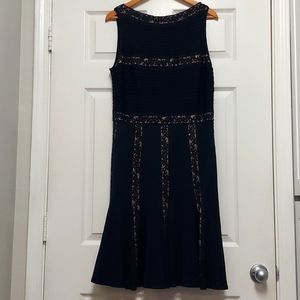 Tadashi Shoji Navy Blue with Nude Lace Dress Size XL